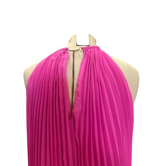 MSK Sleeveless Pleated Halter Maxi Dress In Hot Pink Evening Gown Mother of the - Picture 6 of 11